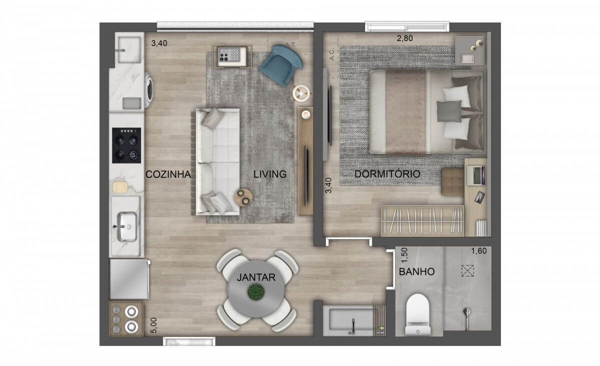 Planta Tipo -35m² - Living Ampliado