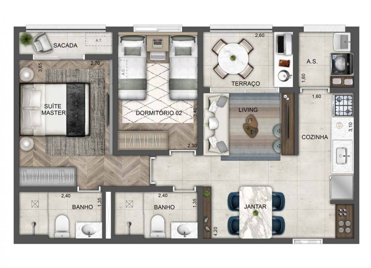 Planta Tipo - 62m² 
