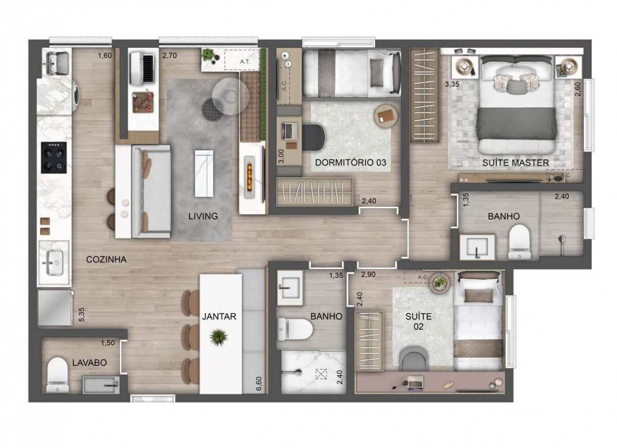 Planta Tipo -70 m²