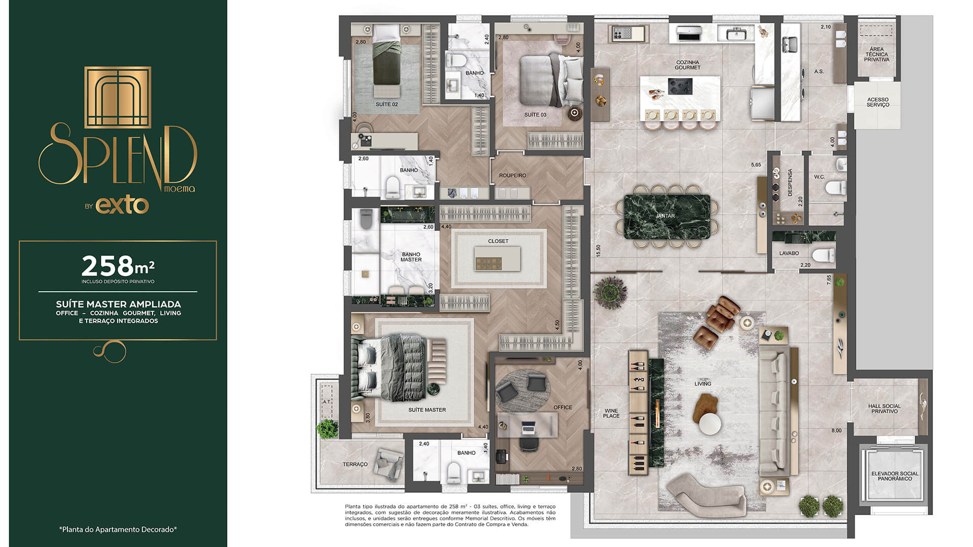 Planta Tipo - 258m² - 4 Suítes